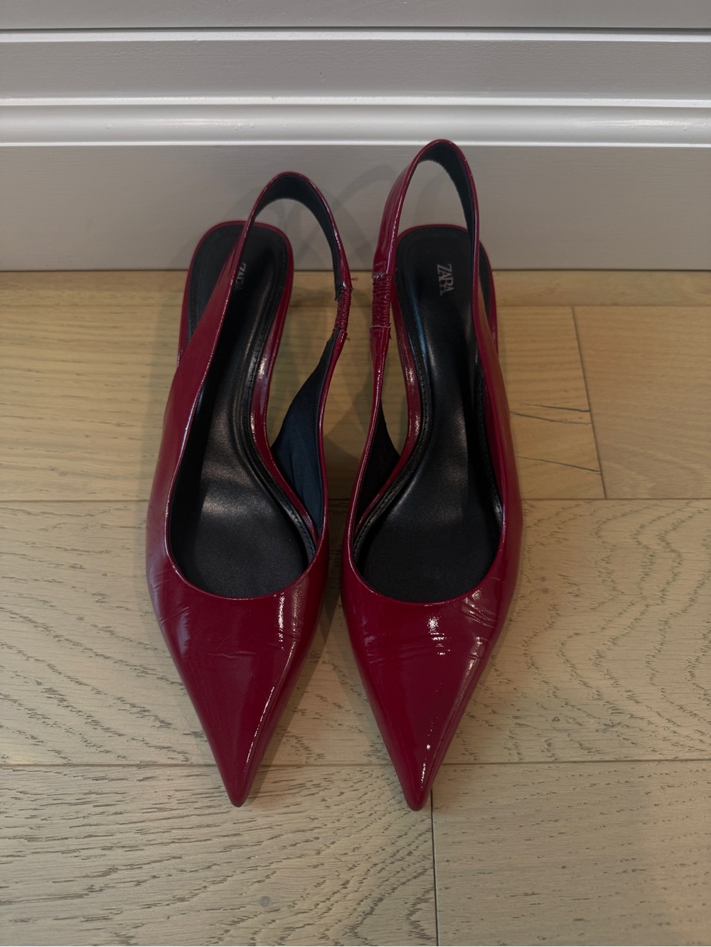 Zara Burgundy Patent Slingback Pointed Pumps